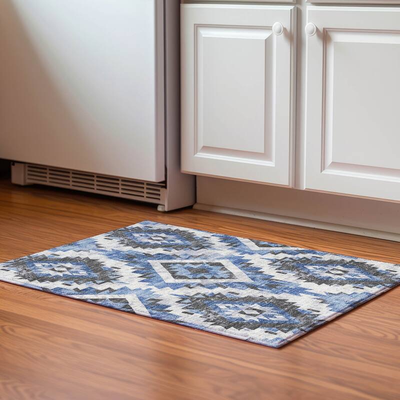 Premium Washable Super Soft Southwest Global Mayfield Rug - Blue - 1'8" x 2'6"