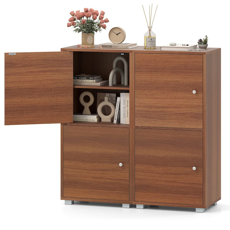 Gymax 2 PCS 2-Door Storage Cabinet w/ Adjustable Shelves Kitchen - Brown