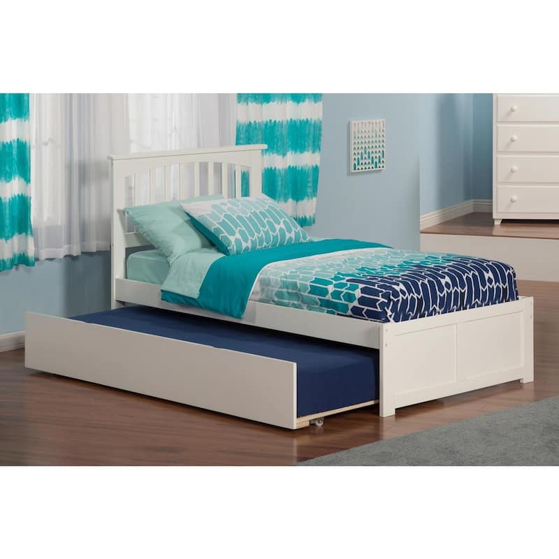 Full Platform Bed with Trundle - Twin Size, Urban Chic Design, Walnut Finish, Space Saving Bed Frame