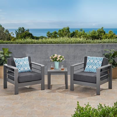 Cape Coral Outdoor 2 Seater Aluminum Club Chair and Table Set by Christopher Knight Home