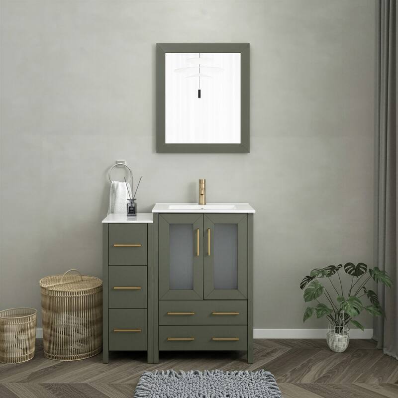Vanity Art 36-Inch Single Sink Bathroom Vanity with Top & Free Mirror - 36 X 18.1 X 35.8 - Vintage Green