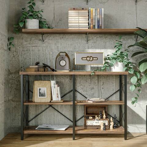 3 Tier Rustic Console Table Open Storage Shelf Coffee Snack Station Living Room - 47.24"L x 13.39"W x 29.72"H