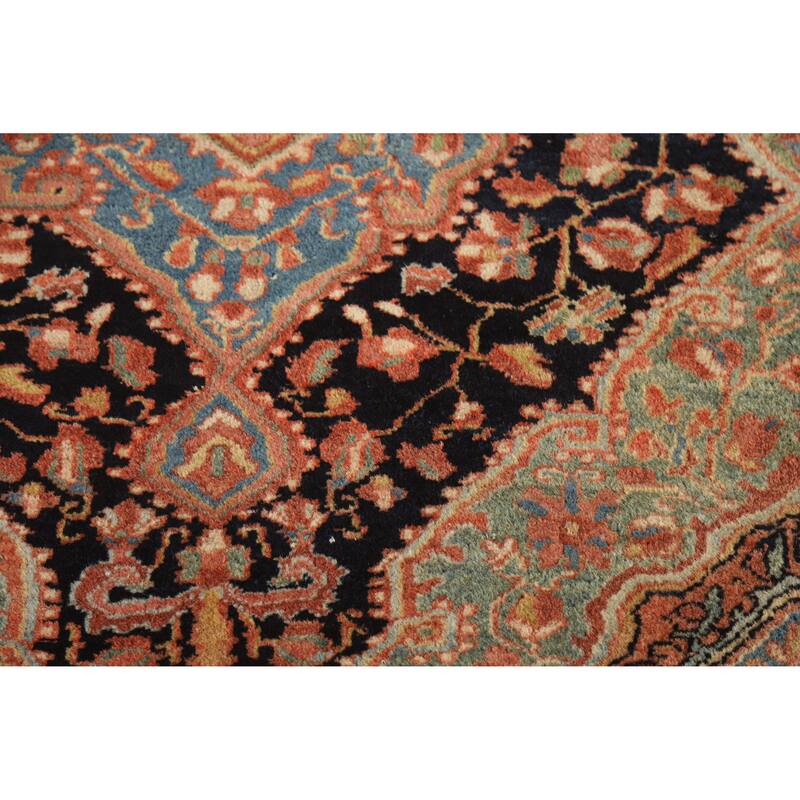 Hand Knotted Oriental 100% Wool Carpet Traditional Medallion Navy Blue & Blues Sarouk Area Rug - 4' 7'' X 3' 6''