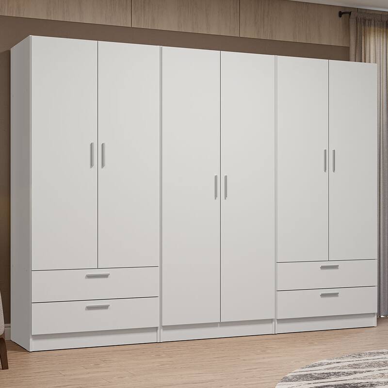 MADESA 6 Doors 4 Drawers Wardrobe Set Bedroom Storage Cabinet - White