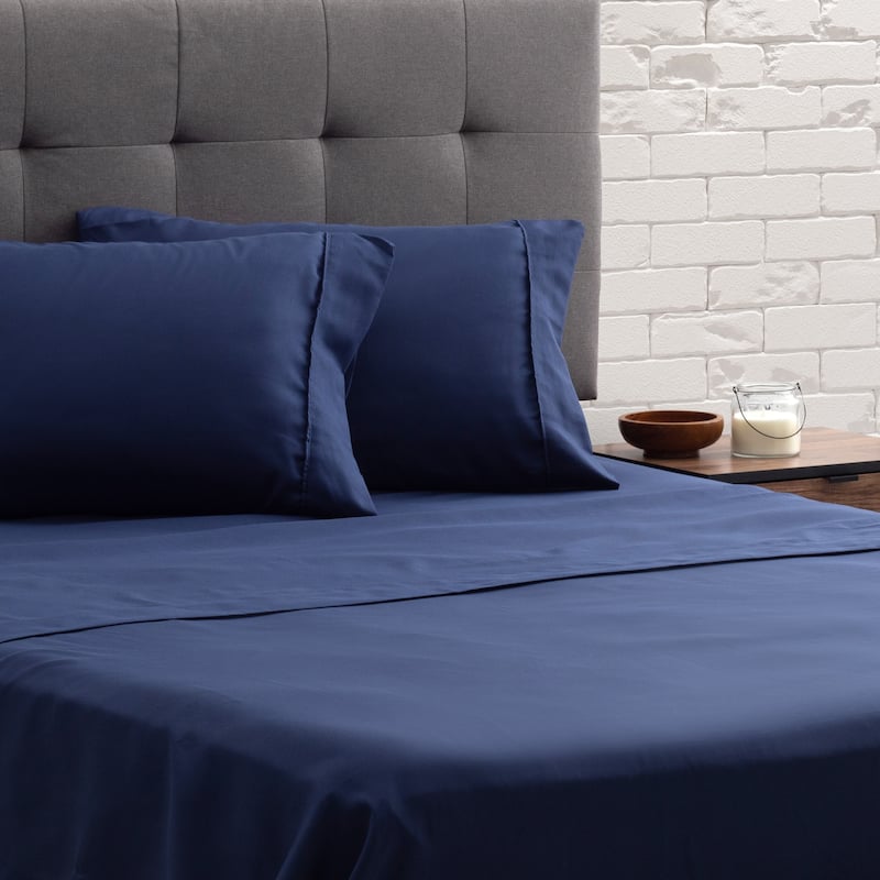 Solid 4 Piece Queen Navy Sheet Set