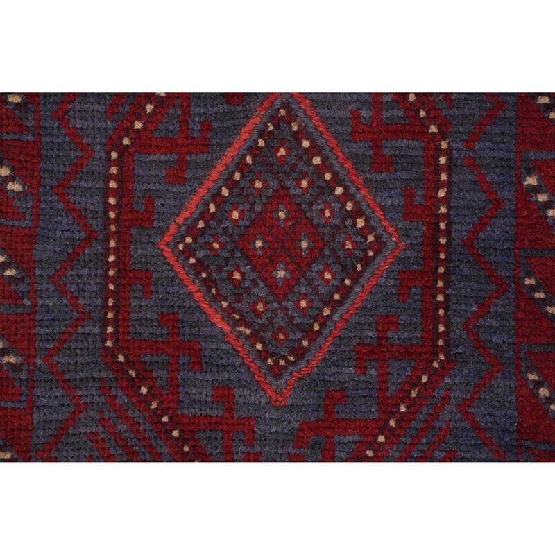 Hand Knotted Oriental 100% Wool Carpet Traditional Tribal Navy Blue & Blues Balouch Runner Rug - 7' 7'' X 1' 10''