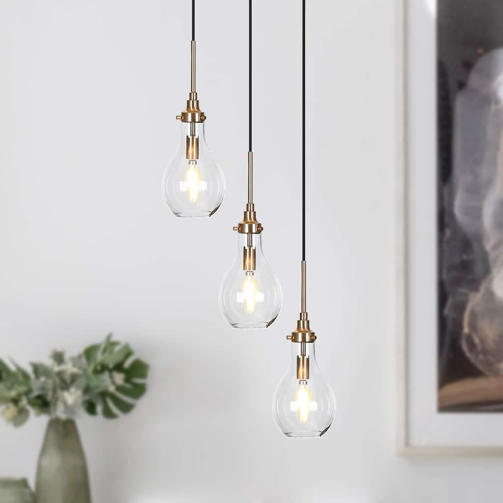 Synia Mid-century Modern 3-Light Cluster Haging Pendant Lights Round Circle Chandelier Kitchen Island - D 12.2'' x H 74.2''