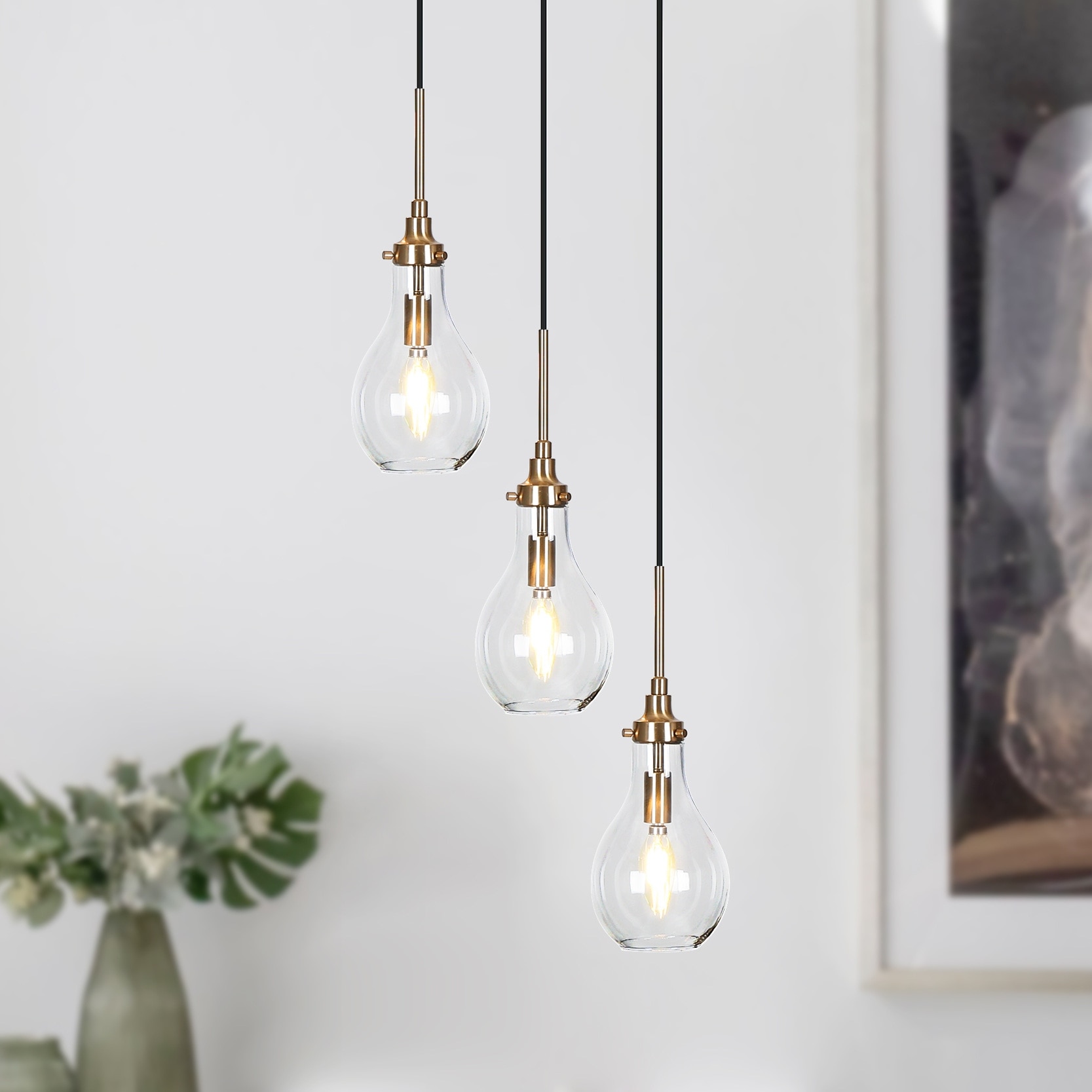 Synia Mid-century Modern 3-Light Cluster Haging Pendant Lights Round Circle Chandelier Kitchen Island - D 12.2'' x H 74.2''