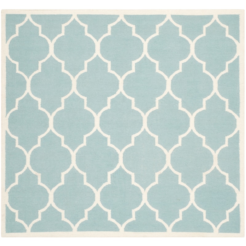 SAFAVIEH Handmade Flatweave Dhurries Anniina Modern Moroccan Wool Rug - 6' Square - Light Blue/Ivory