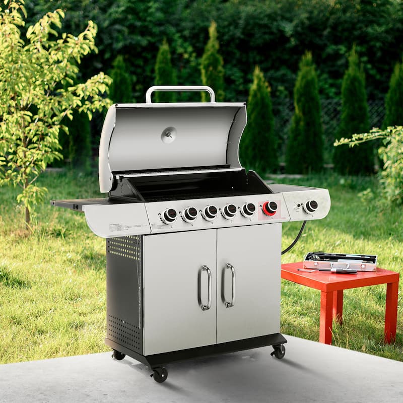 Royal Gourmet 6-Burner Grill with Sear and Side Burner,Stainless Steel, Silver