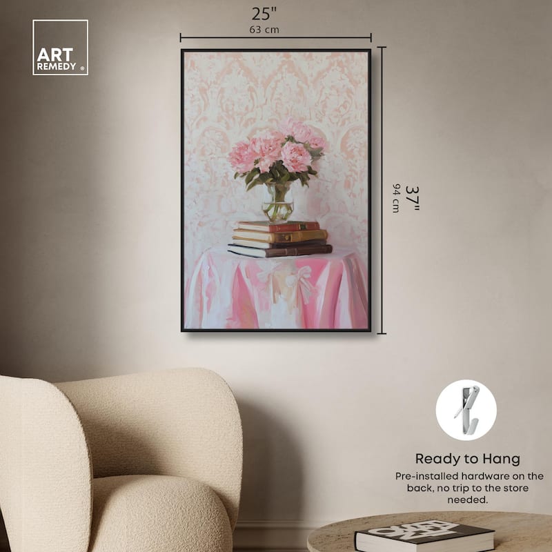 Pink Peonies on Books Canvas by Art Remedy