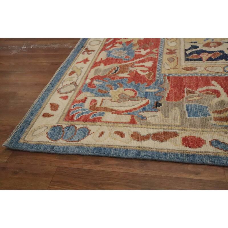 Hand Knotted Oriental 100% Wool Carpet Traditional Medallion Navy Blue & Blues Heriz (serapi) Area Rug - 11' 11'' X 9' 3''