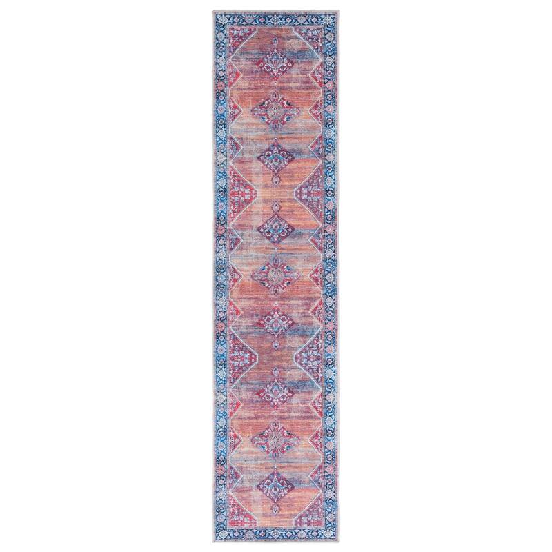 SAFAVIEH Serapi Machine Washable Wilhelmine Distressed Rug - 2' x 8' Runner - Rust/Navy