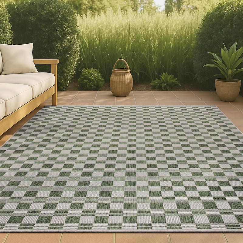 JONATHAN Y Maribel Traditional Cottage Checkerboard Green/Cream Indoor/Outdoor Area Rug