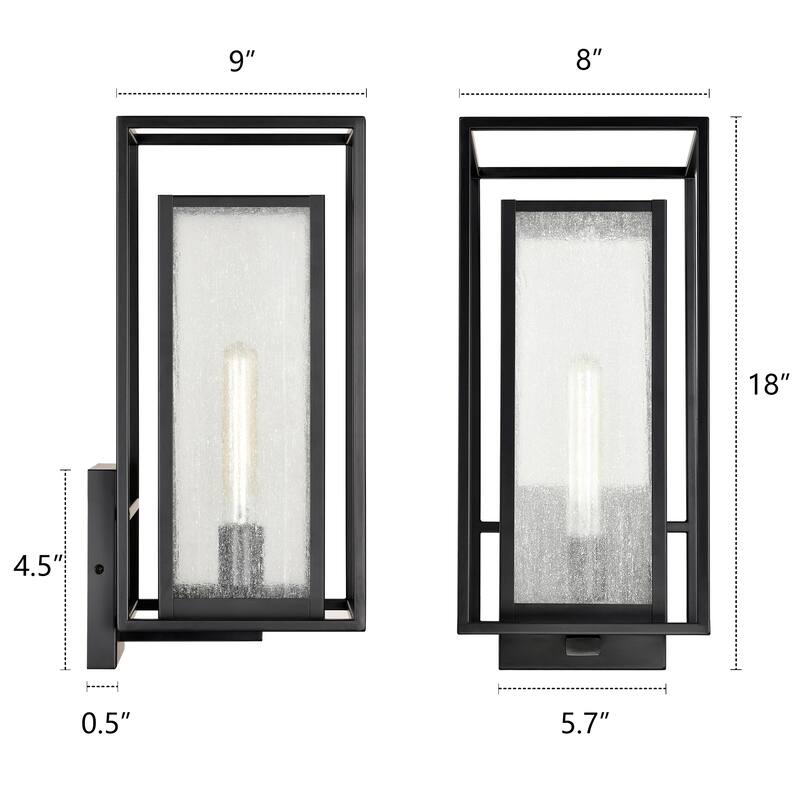 1-Light Matte Black Finish Outdoor Wall Sconce with Seedy Glass Shade