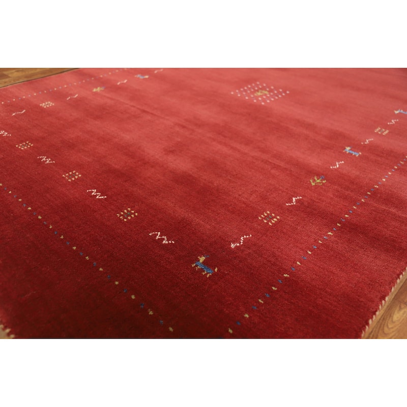 Red Tribal Gabbeh Oriental Area Rug Hand-Knotted Wool Carpet - 4'11" x 7'7" - 4'11" x 7'7" - Red