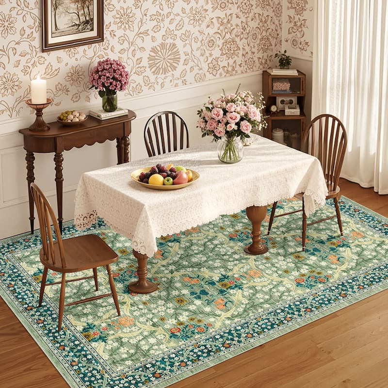 Floral Area Rugs for Living Room Bedroom Indoor Soft Low Pile Non-Slip Rug Farmhouse Rug Home Decor