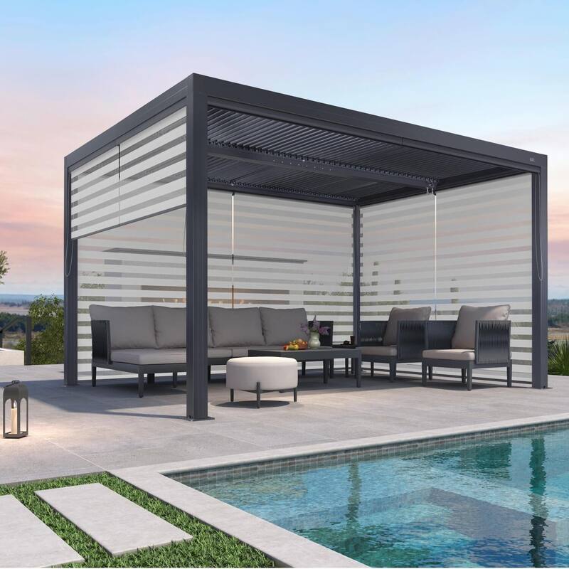 PURPLE LEAF Gray Louvered Pergola Outdoor Aluminum Pergola with Adjustable Roof for Patio Grey Hardtop Gazebo