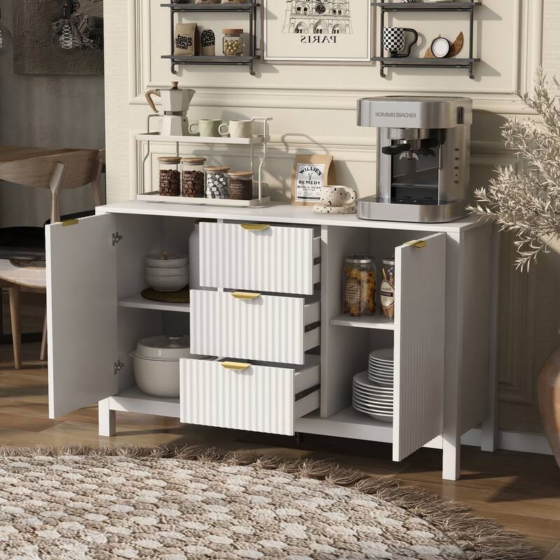 2 Door Sideboard with Adjustable Shelves and Drawers, Storage Console Table with Metal Handles for Living Room - White