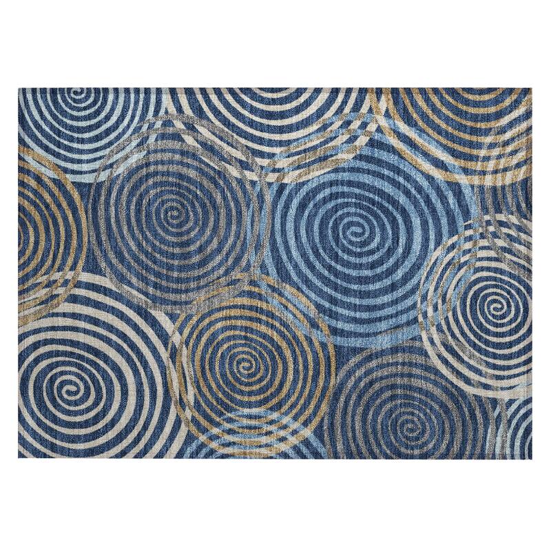 Machine Washable Indoor/ Outdoor Contemporary Swirls Chantille Rug