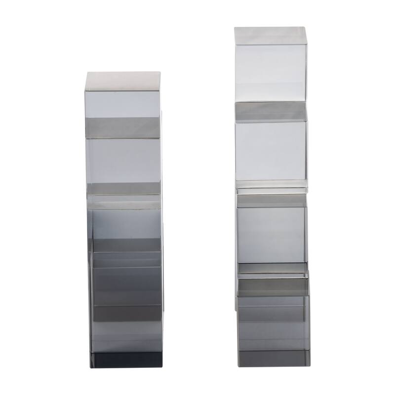 Sagebrook Home Glass, Set Of 2 6" Tetrimino Bookends, Smoke, Novelty, 6"H, Solid Color - 5.0" x 2.0" x 6.0"