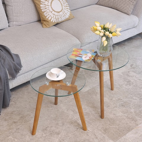 Adina Round Wood/Tempered Glass Nesting Coffee Table ( Set of 2 )