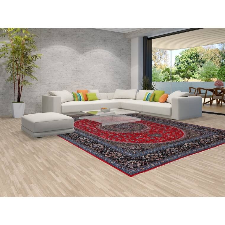 Red Medallion Kashan Turkish Rug Machine-Made Oriental Carpet - 9'9" x 13'1"