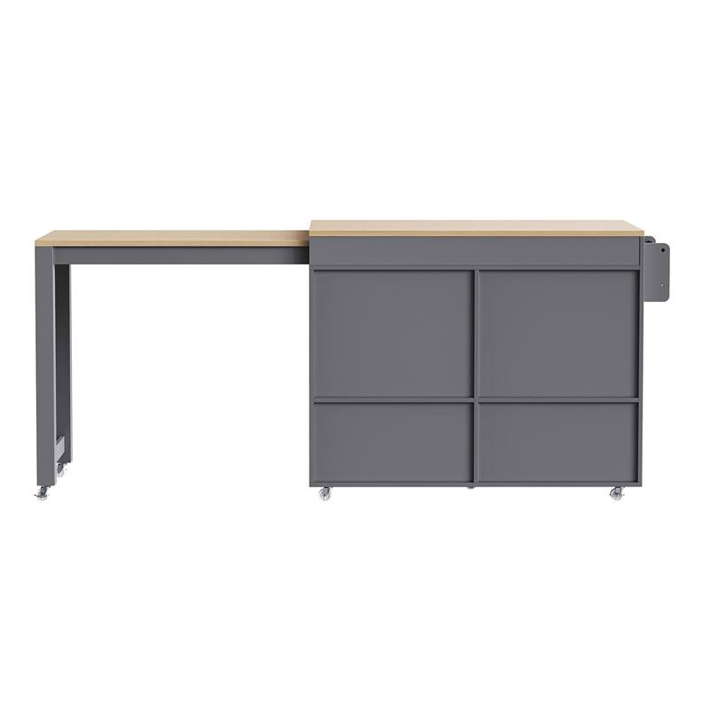 74.5″ Rolling Kitchen Island Cart with Extendable Table, Spice Rack & 2 Drawers
