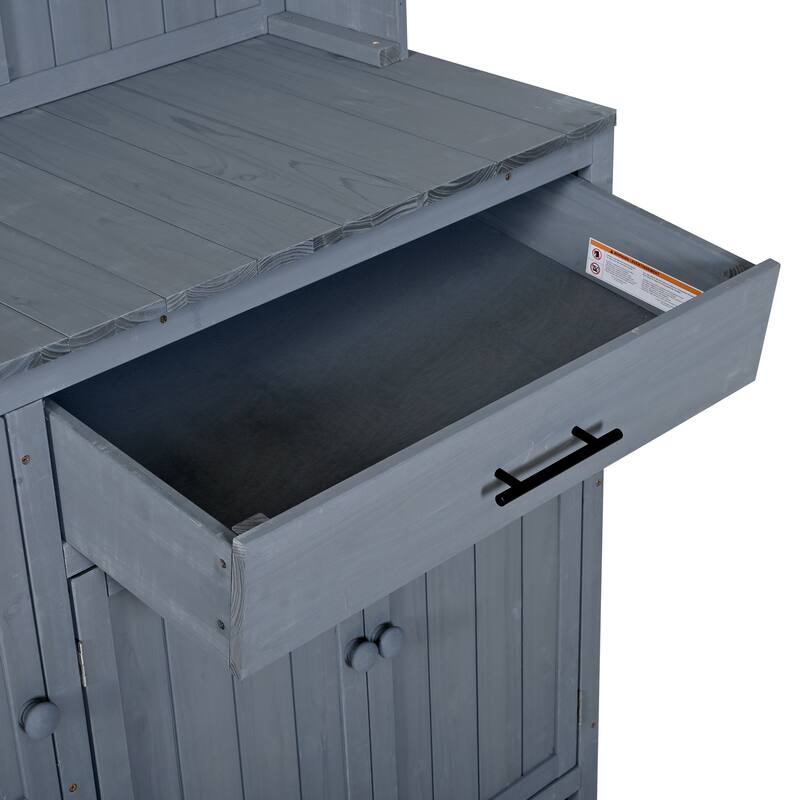 65" Solid Fir Wood Potting Bench with Hutch, Garden Workstation Table with Drawer, Spice Rack & Shelves