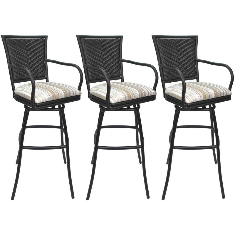 Set of 3 Outdoor Indoor Bar Stool Counter, Extra Tall - Erin with Arms - Driftwood Whitelinen - Gray - Counter Height