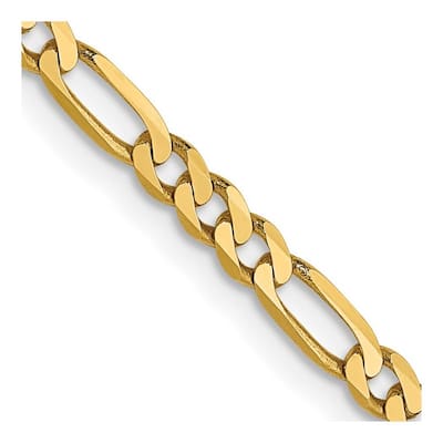 Curata 14k Yellow Gold Lobster Claw Closure 2.75mm Flat Figaro Bracelet