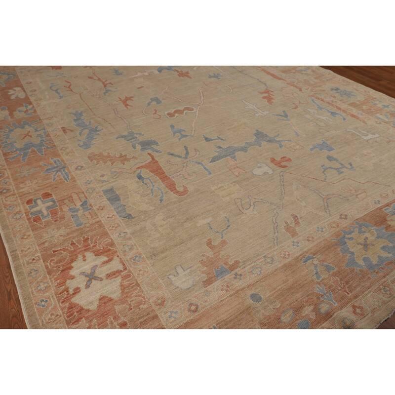 Orange Oushak Turkish Area Rug Handmade Vegetable Dyewool Carpet - 9'4"x 12'0"