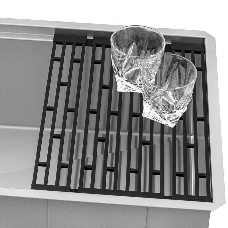 Ruvati Black Silicone Foldable Drying Rack for Workstation Sinks Trivet Window Pane Design - RVA1397