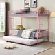 preview thumbnail 7 of 14, Twin Over Twin Bunk Bed with Trundle,Metal Bunkbeds with Ladder and Full-Length Guardrail Pink