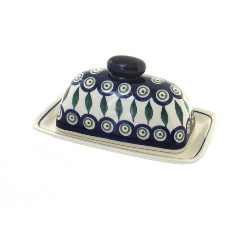 Blue Rose Polish Pottery 1377 Zaklady Butter Dish - Peacock