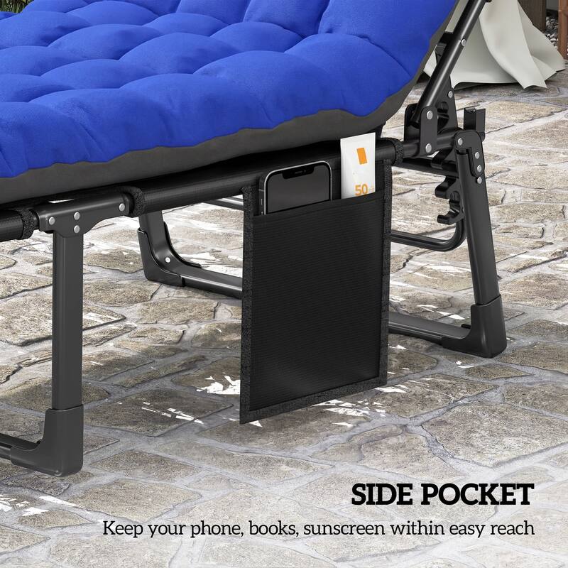 Outsunny Chaise Lounge Chair Outdoor, 5-Position Reclining Pool Lounge Chair with Cushion, Side Pocket, Headrest