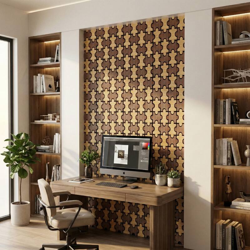 23.6" x 23.6" Puzzle Slat Acoustic Wall Panels for Ceiling and Wall Decor, 4-Pack (15 sq ft)