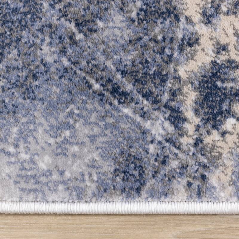 London Collection - Blue Cream Foamy Ocean Area Rug.