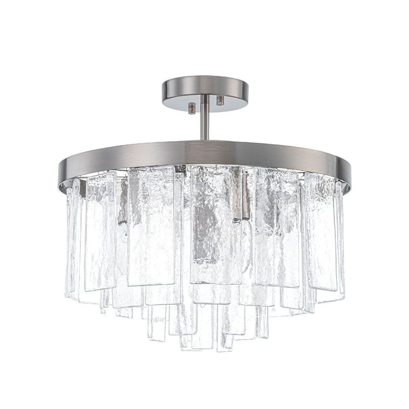 5-Light Tiered Water Glass Round Semi Flush Chandelier