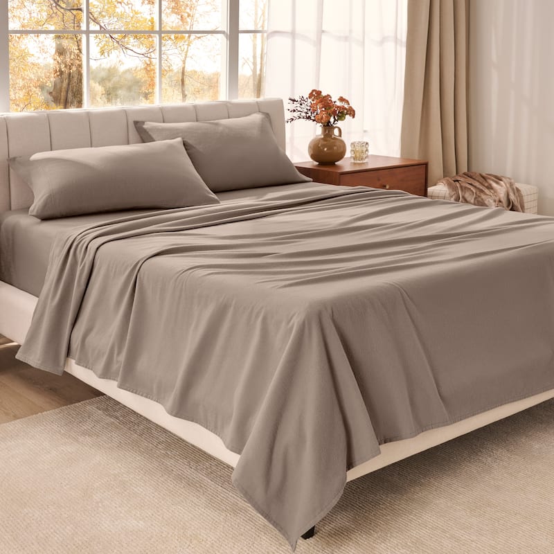 Bare Home Organic Cotton Flannel Sheet Set - King - Taupe