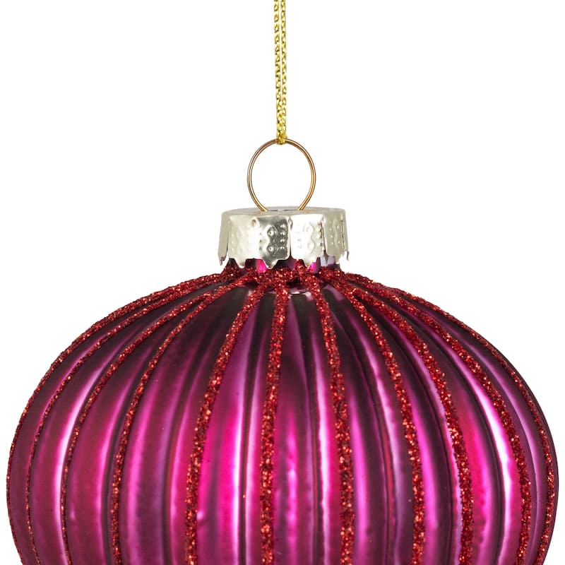 Glittered Onion Glass Christmas Ornaments - 3.25" - Maroon - 4ct
