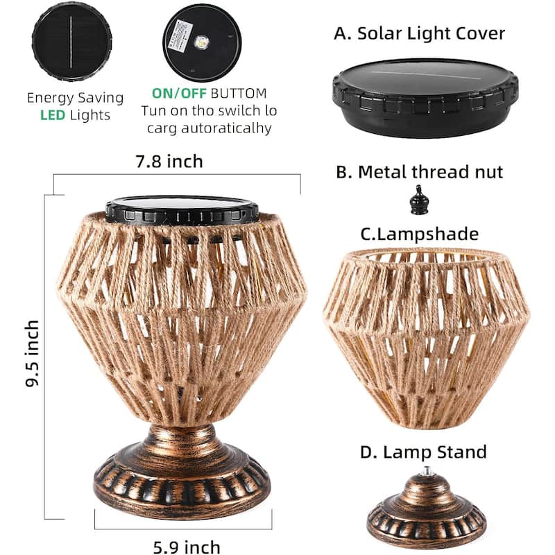 Retro Outdoor Indoor Waterproof Solar Power Lamp Handmade Woven Led Light