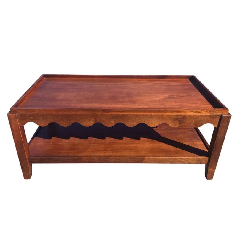 Carolina Chair & Table Scallop Coffee Table - Rectangular Mango Wood Side Table - Decorative Edge and Lower Shelf