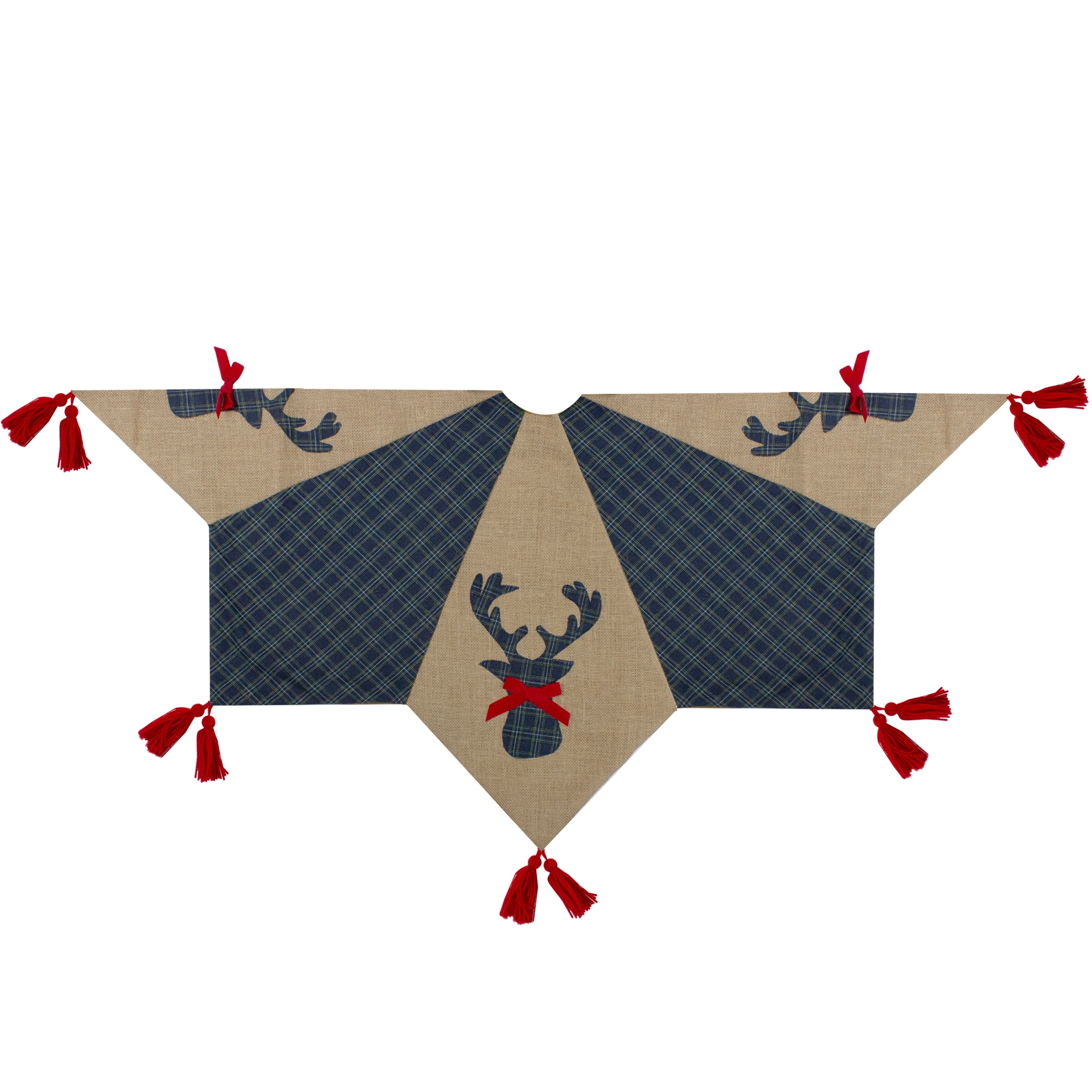 48 Blue and Brown Burlap and Plaid Reindeer Christmas Tree Skirt with Tassels 48 Bed Bath Beyond 39092093