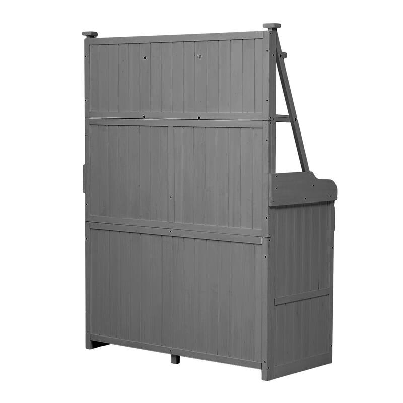 Garden Potting Bench Table, Fir Wood Workstation with Storage Shelf, Drawer and Cabinet