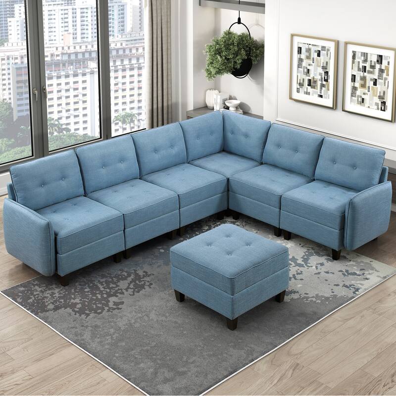 Dorian Textured 7-Piece Sectional Sofa - Storage and Ottoman