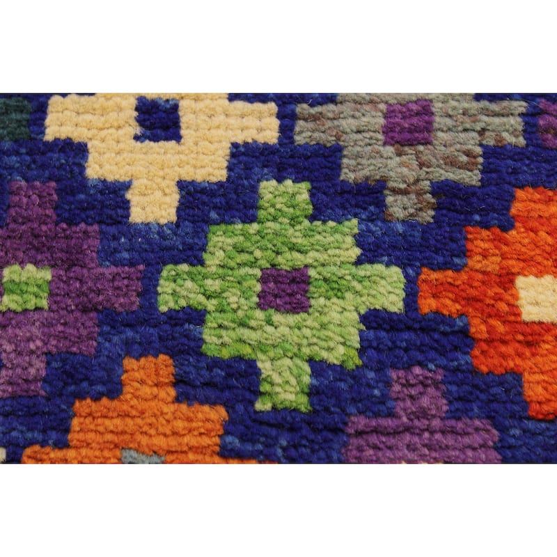 Contemporary Balochi Flowers Blue/Orange Hand Knotted Wool Rug - 4'9'' x 6'6''