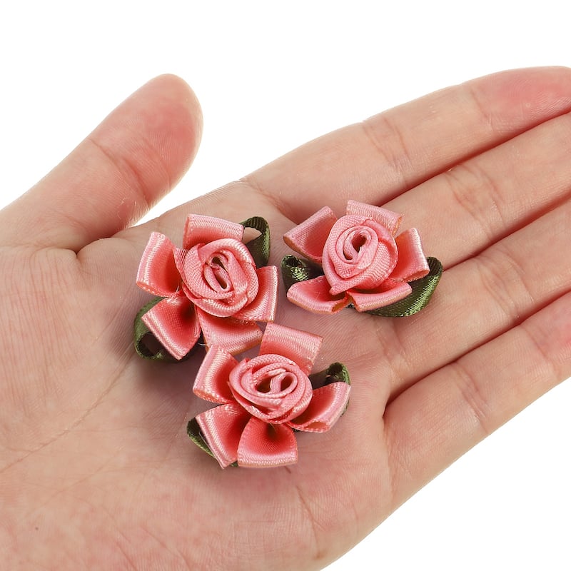 10Pcs Mini Satin Ribbon Roses Small Rosettes Fabric Flowers