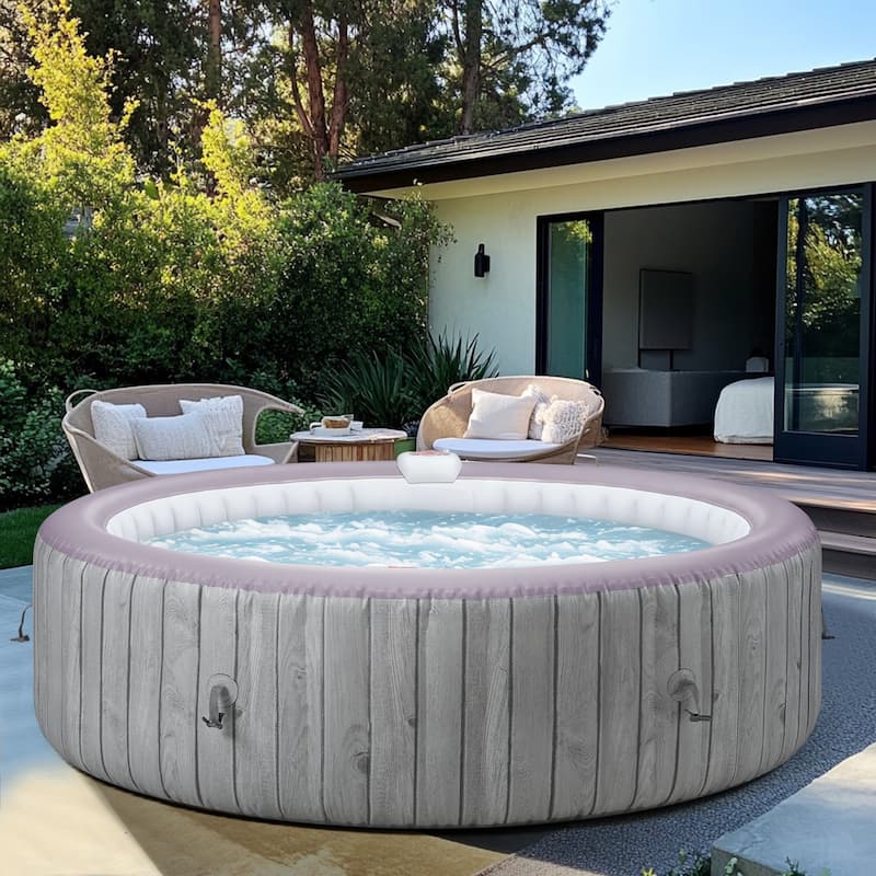 82''Inflatable Hot Tub w/Heating & Filters，Portable Hot Tub for Home Spa，6 Person Round Pool