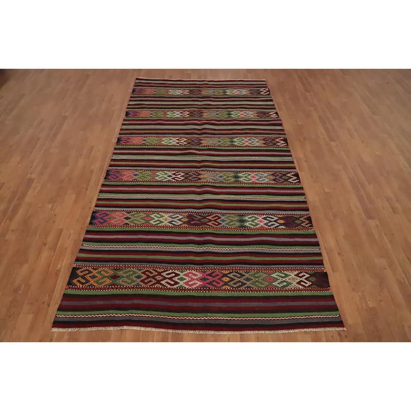 Hand Woven Oriental 100% Wool Carpet Southwestern Tribal Multi-Colored Kilim Area Rug - 10' 2'' X 5' 7''